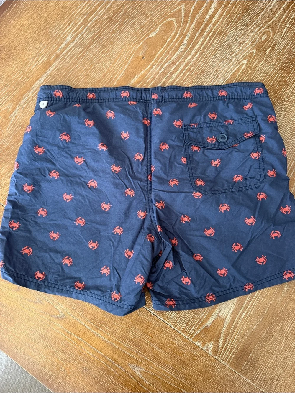 J. Crew Navy Swim Shorts with Red Crab Print